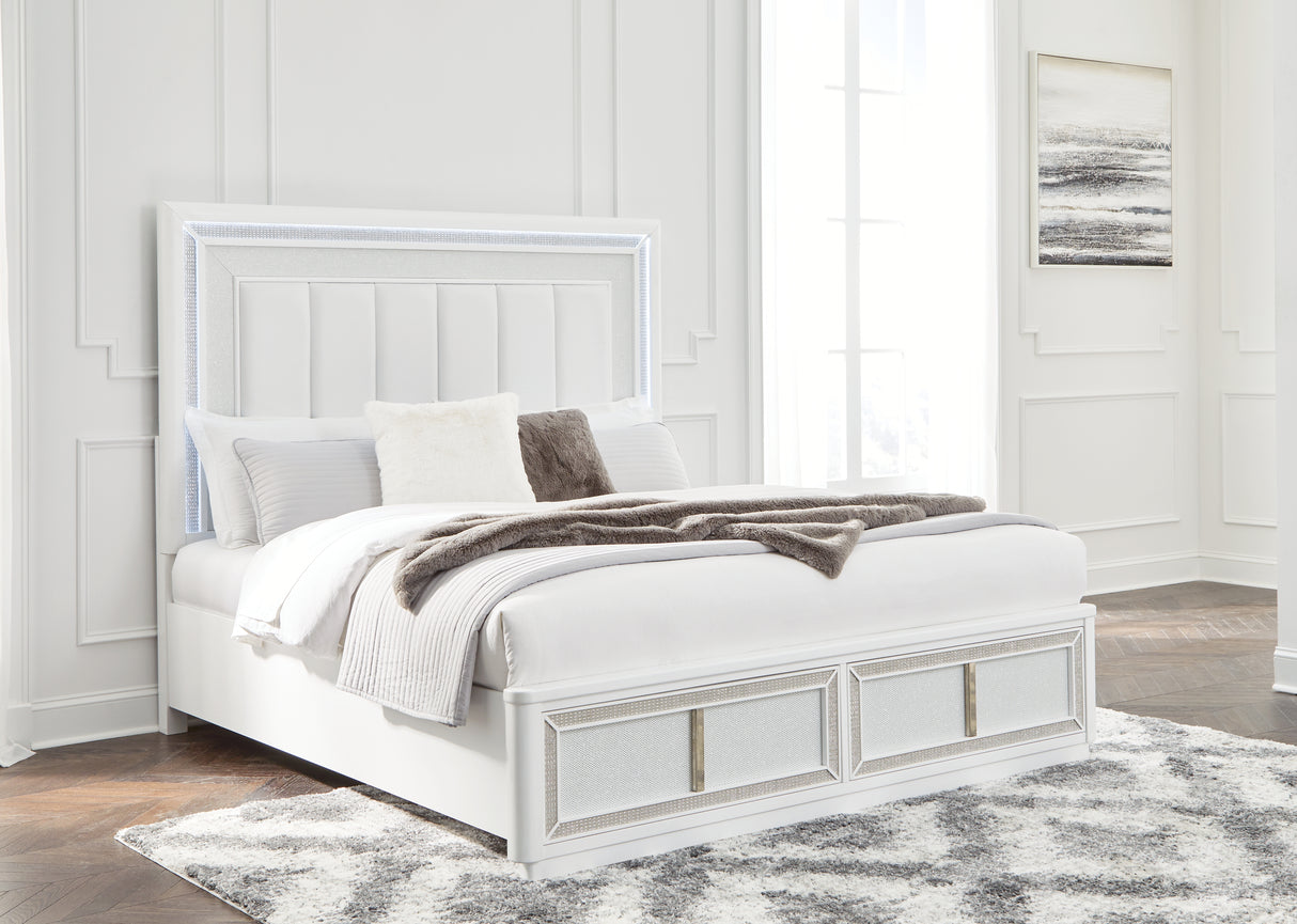 Mega Furniture - Ashley Furniture - Chalanna Bedroom - King Upholstered Storage Bed / White - B822B4