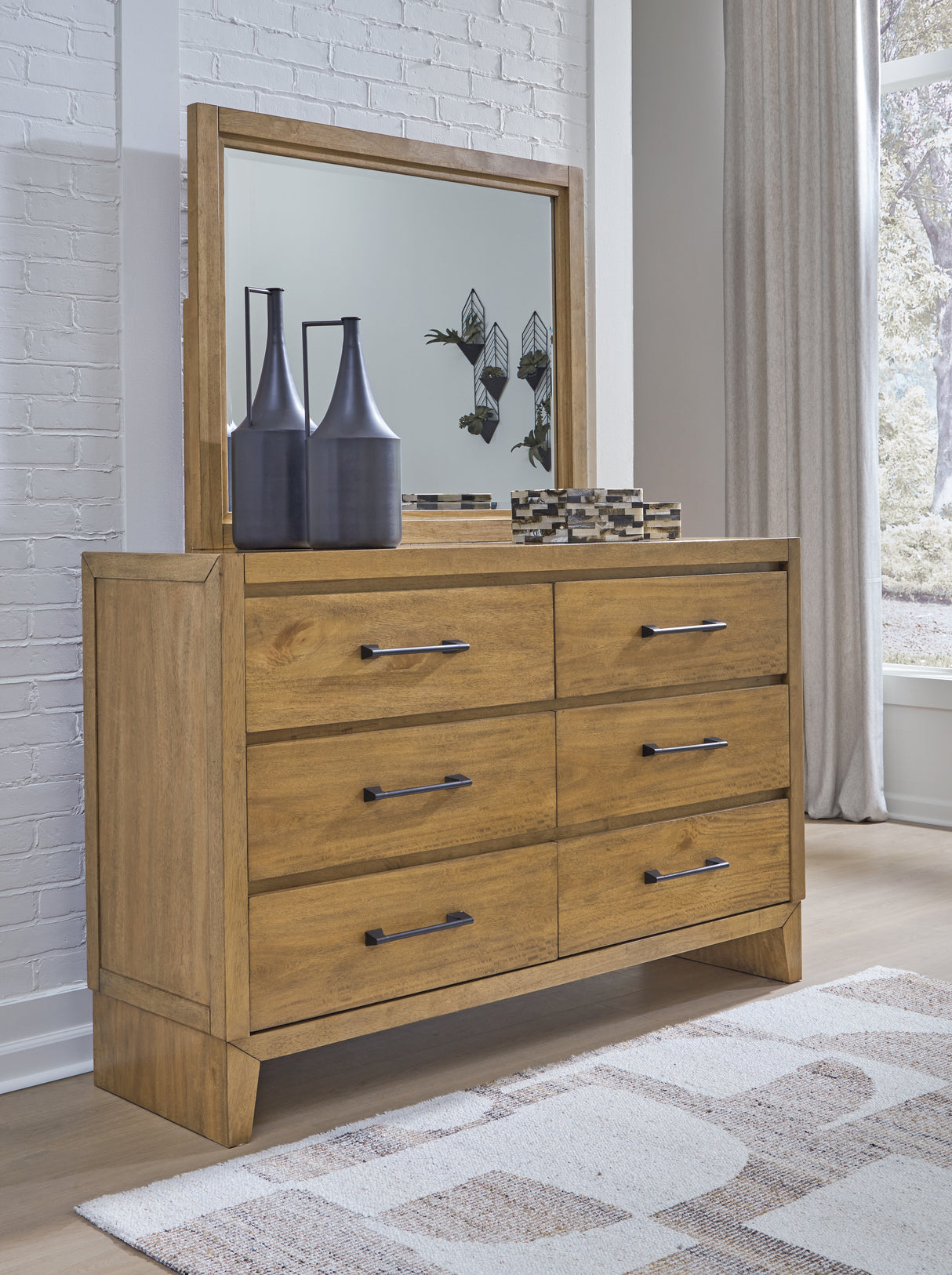 Mega Furniture - Ashley Furniture - Sherbana Bedroom - Dresser and Mirror / Light Brown - B833B1