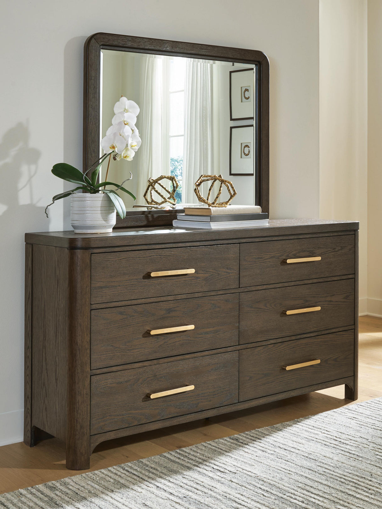 Mega Furniture - Ashley Furniture - Radkin Bedroom - Dresser and Mirror / Burnished Brown - PCB843B1