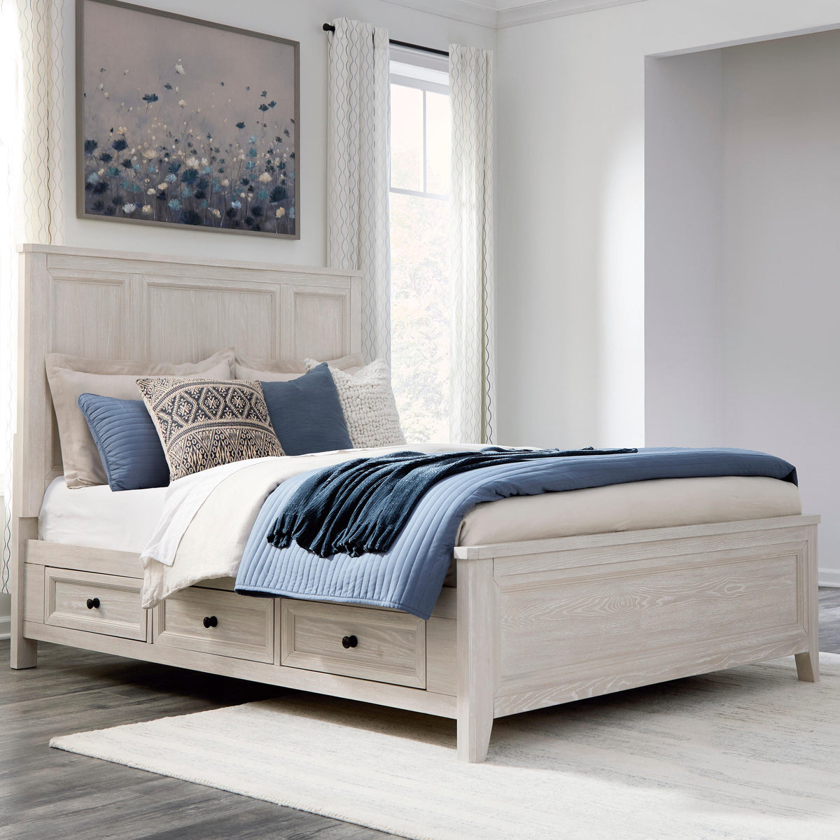 Mega Furniture - Ashley Furniture - Darbonton Bedroom - Queen Panel Storage Bed / Dove White - PCB853B2