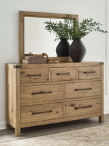 Mega Furniture - Ashley Furniture - Ridgester Bedroom - Dresser and Mirror / Light Brown - B858B1