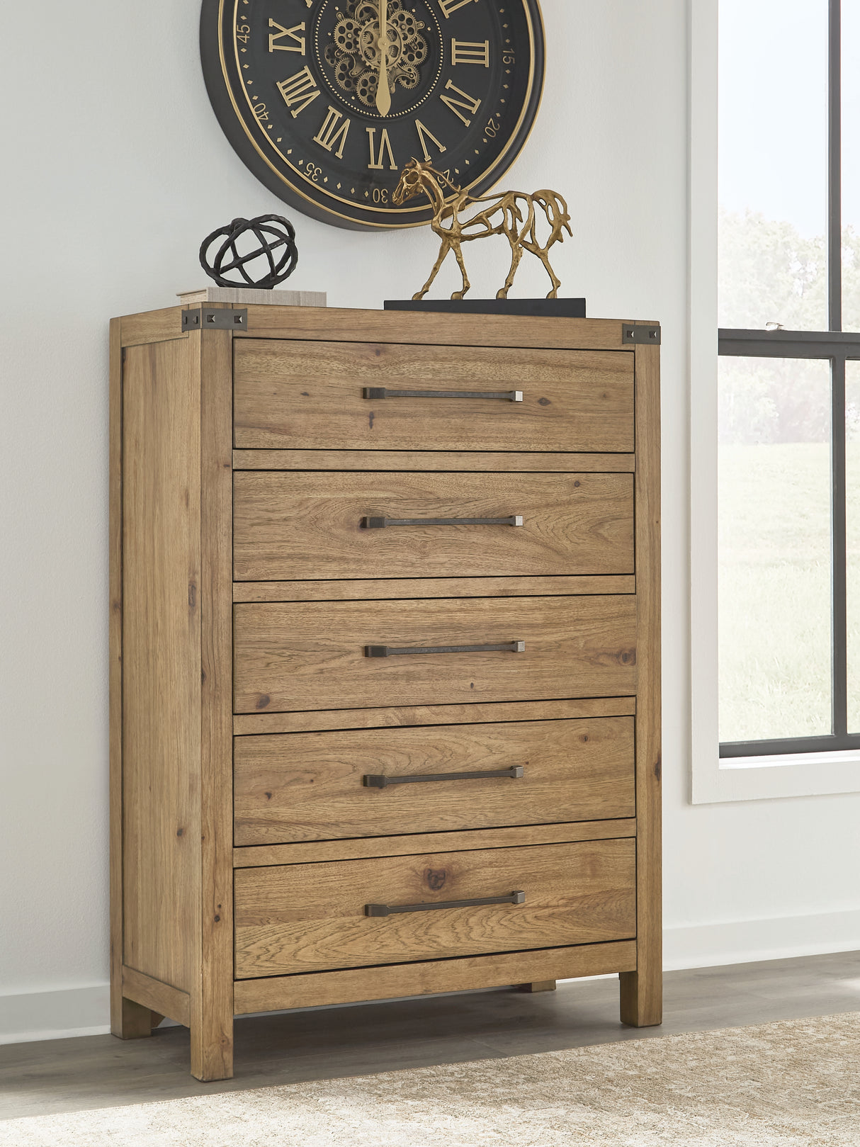 Mega Furniture - Ashley Furniture - Ridgester Bedroom - Five Drawer Chest / Light Brown - B858-46