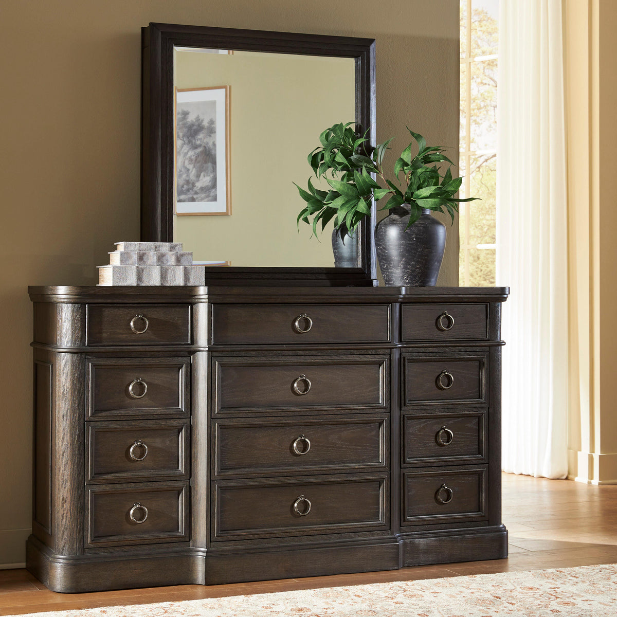 Mega Furniture - Ashley Furniture - Wickenger Bedroom - Dresser and Mirror / Dark Brown - PCB889B1