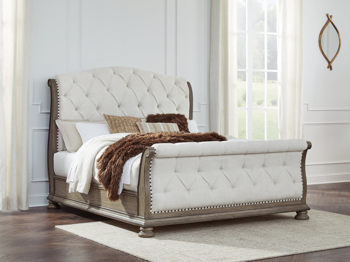 Mega Furniture - Ashley Furniture - Ardenfield Bedroom - King Upholstered Sleigh Bed / Light Brown - B944B4