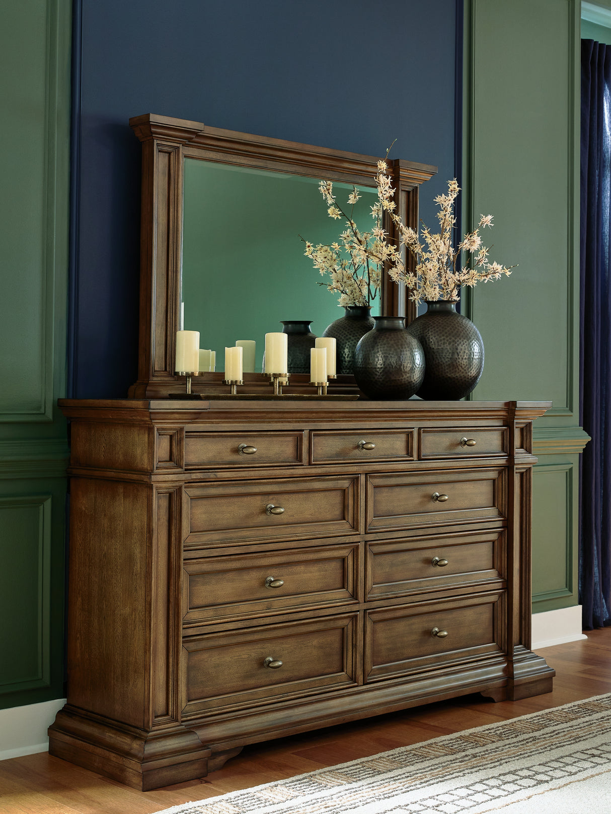 Mega Furniture - Ashley Furniture - Frantanna Bedroom - Dresser and Mirror / Brown - PCB949B1
