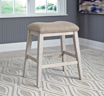 Mega Furniture - Ashley Furniture - Skempton Dining Room - Counter Height Bar Stool (Set of 2) / White/Light Brown - D394-024X2