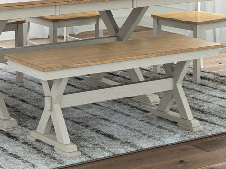 Mega Furniture - Ashley Furniture - Purlaney 48" Dining Bench - Large Dining Room Bench / Antique White/Natural / 48"W x 16"D x 19"H - PCD627-00