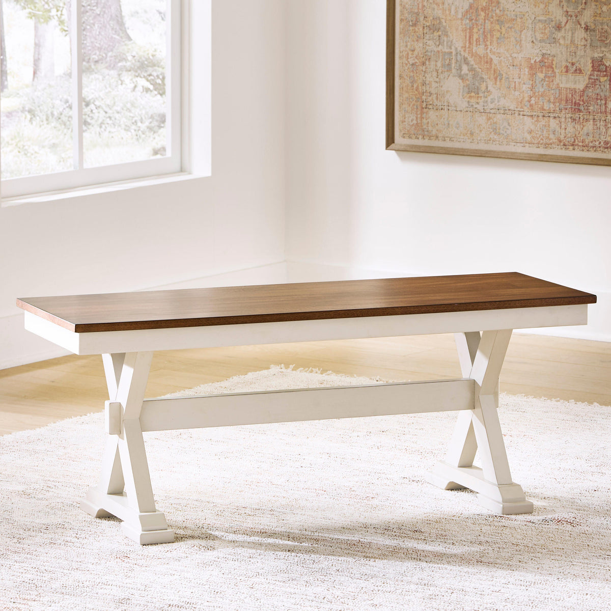 Mega Furniture - Ashley Furniture - Brinfern Dining Room - Large Dining Room Bench / Brown/Antique White / 48"W x 16"D x 19"H - PCD628-00