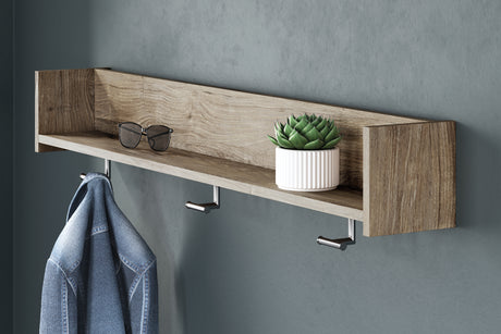 Mega Furniture - Ashley Furniture - Oliah Wall Decor - Wall Mounted Coat Rack w/Shelf / Natural - EA2270-151
