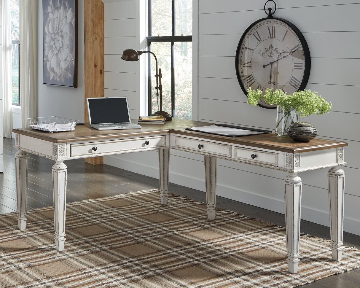 Mega Furniture - Ashley Furniture - Realyn Office Desk - 2-Piece Home Office Desk / White/Brown - H743H1