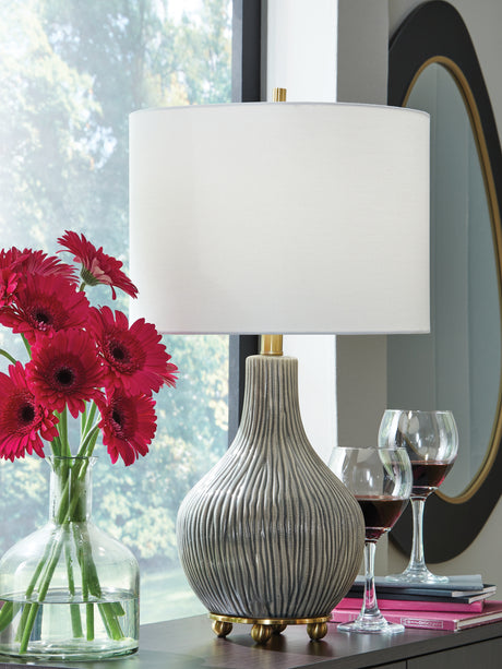 Mega Furniture - Ashley Furniture - Judlen Lighting - Ceramic Table Lamp (1/CN) / Gray/Gold Finish - L100844