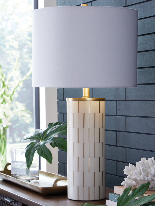 Mega Furniture - Ashley Furniture - Faridworth Lighting - Poly Table Lamp (1/CN) / White/Gold Finish - L235954