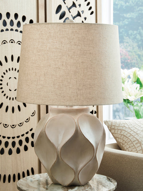 Mega Furniture - Ashley Furniture - Edselham Lighting - Paper Table Lamp (1/CN) / Distressed Cream - L235974