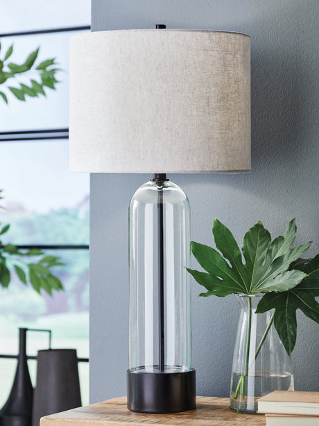 Mega Furniture - Ashley Furniture - Kerrbrook Lighting - Glass Table Lamp (1/CN) / Clear/Black - L430944