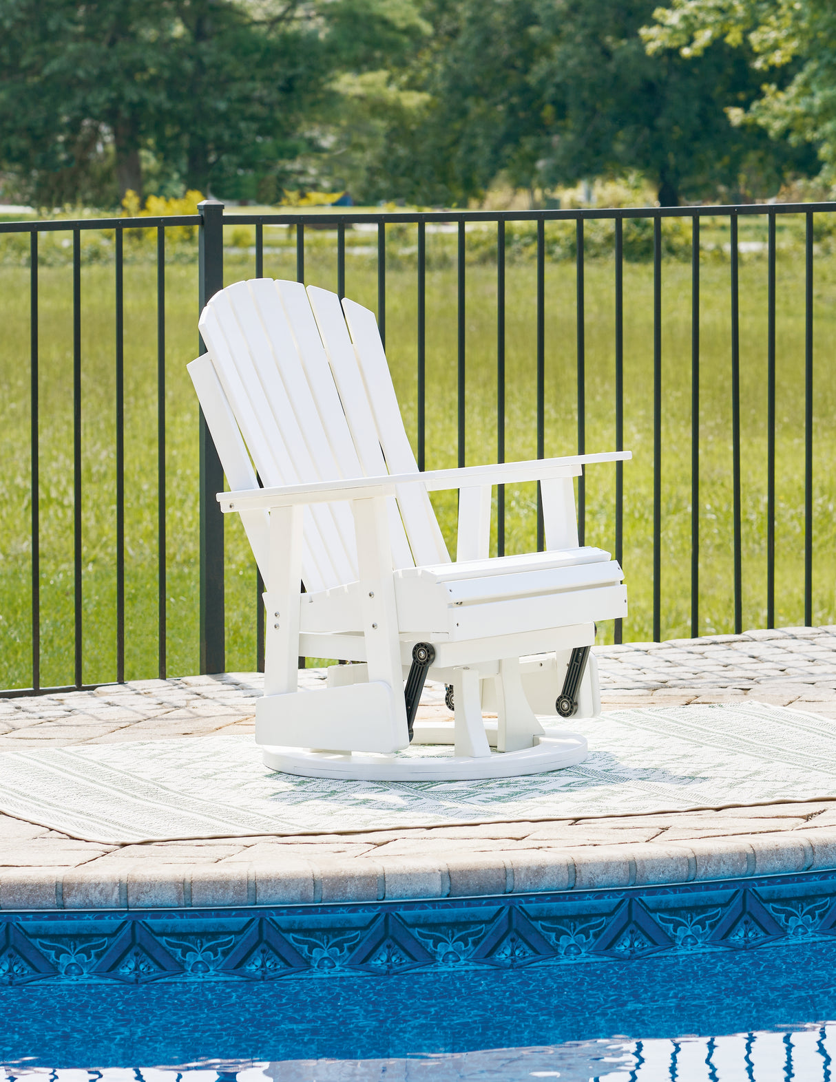 Mega Furniture - Ashley Furniture - Hyland wave Outdoor - Swivel Glider Chair / White - P111-820
