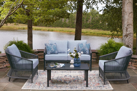 Mega Furniture - Ashley Furniture - Bridges Beach Outdoor - Love/Chairs/Table Set (4/CN) / Gray - PCP391-080