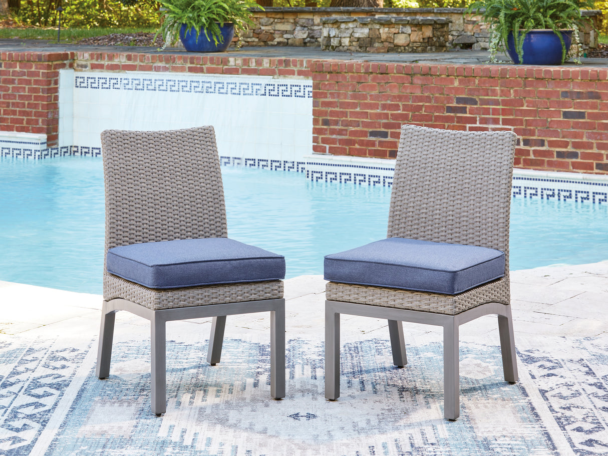 Mega Furniture - Ashley Furniture - Half Moon Beach Outdoor - Side Chair with Cushion (Set of 2) / Blue/Gray - PCP418-601