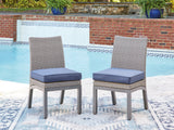 Mega Furniture - Ashley Furniture - Half Moon Beach Outdoor - Side Chair with Cushion (Set of 2) / Blue/Gray - PCP418-601