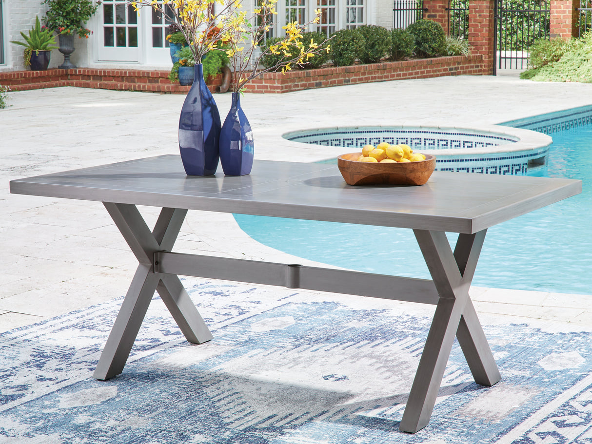 Mega Furniture - Ashley Furniture - Half Moon Beach Outdoor - RECT Dining Table w/UMB OPT / Gray - PCP418-625