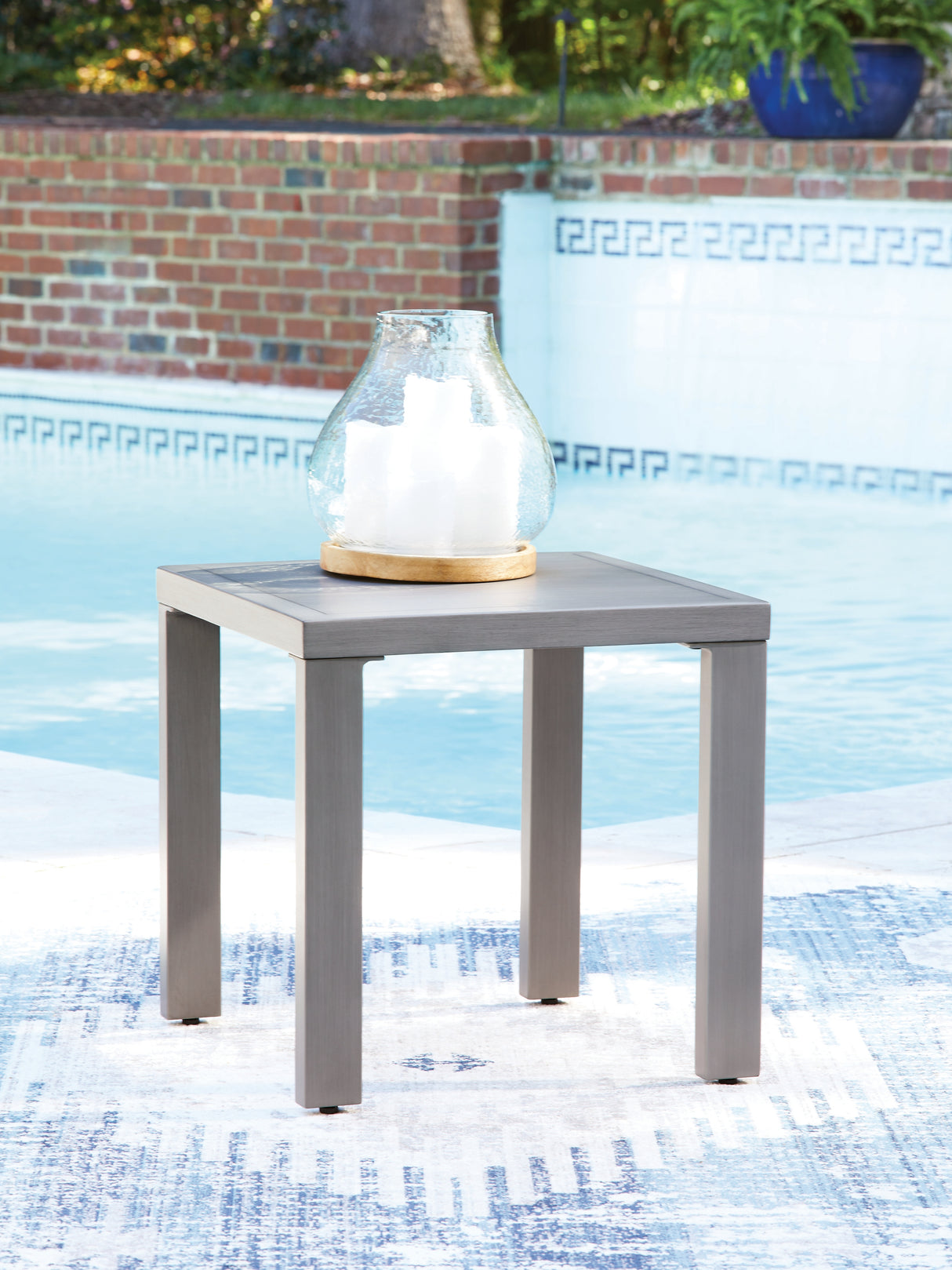 Mega Furniture - Ashley Furniture - Half Moon Beach Outdoor - Square End Table / Gray - PCP418-702