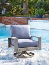 Mega Furniture - Ashley Furniture - Half Moon Beach Outdoor - Swivel Lounge w/ Cushion / Blue/Gray - PCP418-821