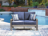 Mega Furniture - Ashley Furniture - Half Moon Beach Outdoor - Loveseat w/Cushion / Blue/Gray - PCP418-835