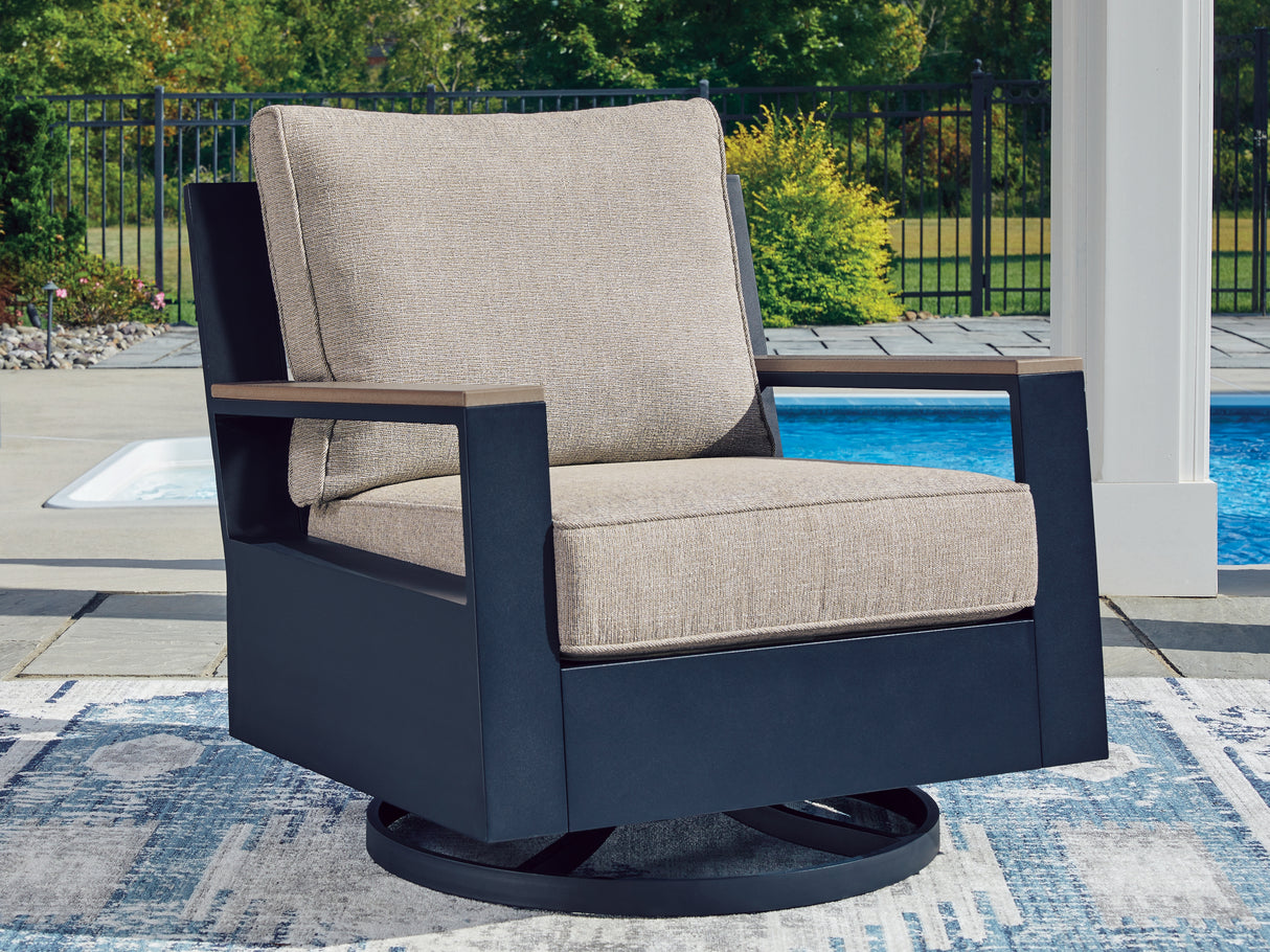 Mega Furniture - Ashley Furniture - East Beach Outdoor - Swivel Glider Chair w/Cushion / Navy Blue/Driftwood - PCP587-821