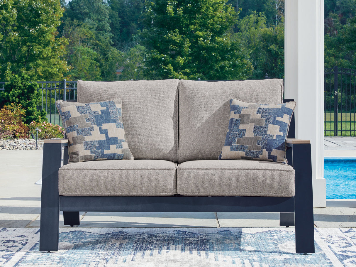 Mega Furniture - Ashley Furniture - East Beach Outdoor - Loveseat w/Cushion / Navy Blue/Driftwood - PCP587-835