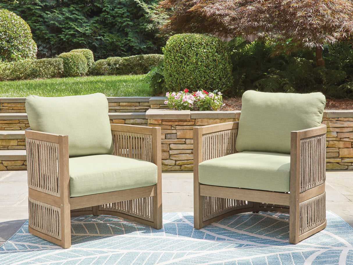 Mega Furniture - Ashley Furniture - Serena Shores Outdoor - Lounge Chair w/Cushion (Set of 2) / Beige/Green - PCP604-820
