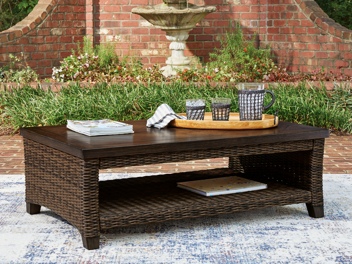 Mega Furniture - Ashley Furniture - Monterey Point Outdoor - Rectangular Cocktail Table / Dark Brown - PCP760-701
