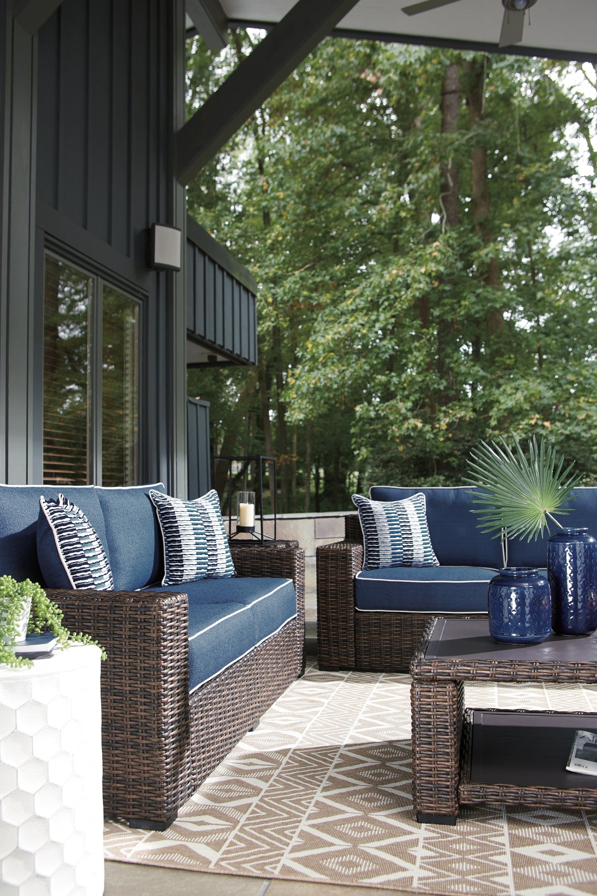 Grasson Outdoor Sofa and Loveseat with Coffee Tables