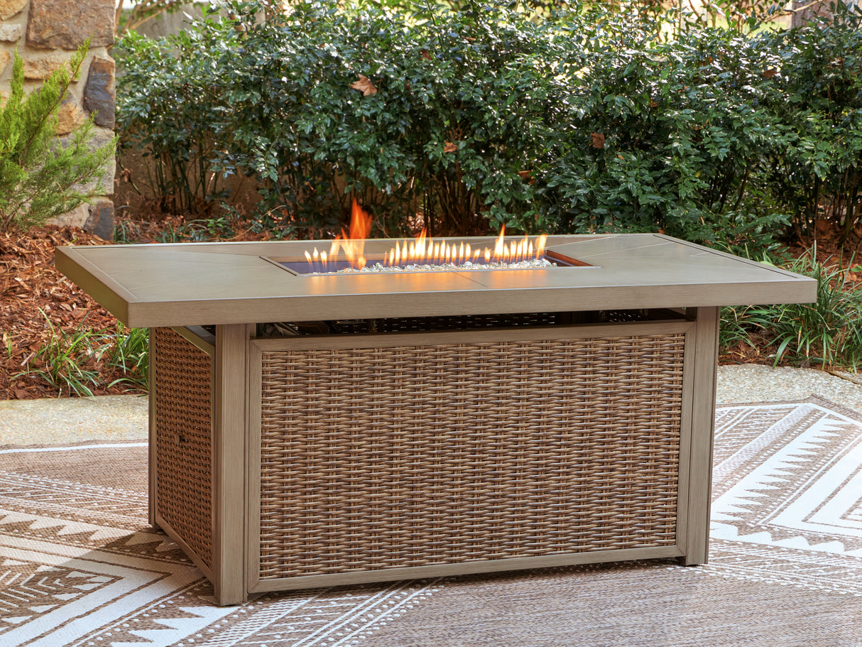 Mega Furniture - Ashley Furniture - Laguna Heights Outdoor - Rectangular Fire Pit Table / Beige - PCP790-773