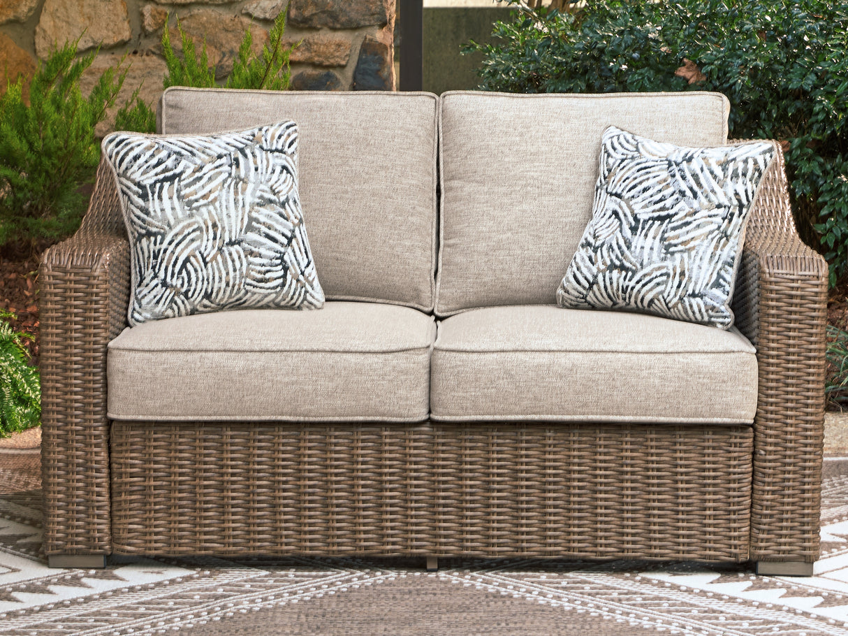 Mega Furniture - Ashley Furniture - Laguna Heights Outdoor - Loveseat w/Cushion / Beige - PCP790-835