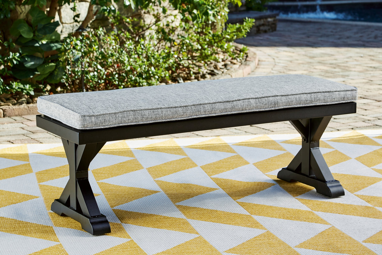 Mega Furniture - Ashley Furniture - Beachcroft Outdoor - Bench with Cushion / Black/Light Gray - P792-600