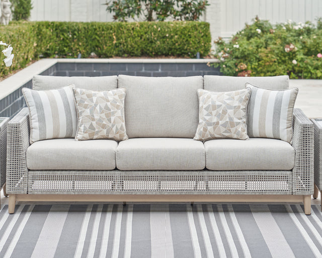 Mega Furniture - Ashley Furniture - Seton Creek Outdoor - Round Bar Table w/UMB OPT / Beige - P798-613