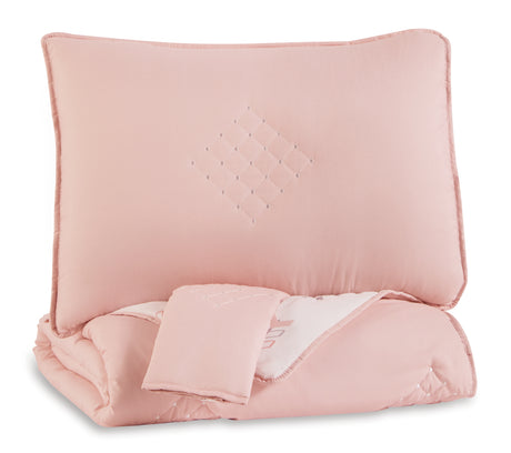 Mega Furniture - Ashley Furniture - Lexann Full Comforter Set - Full Comforter Set / Pink/White/Gray - Q901003F