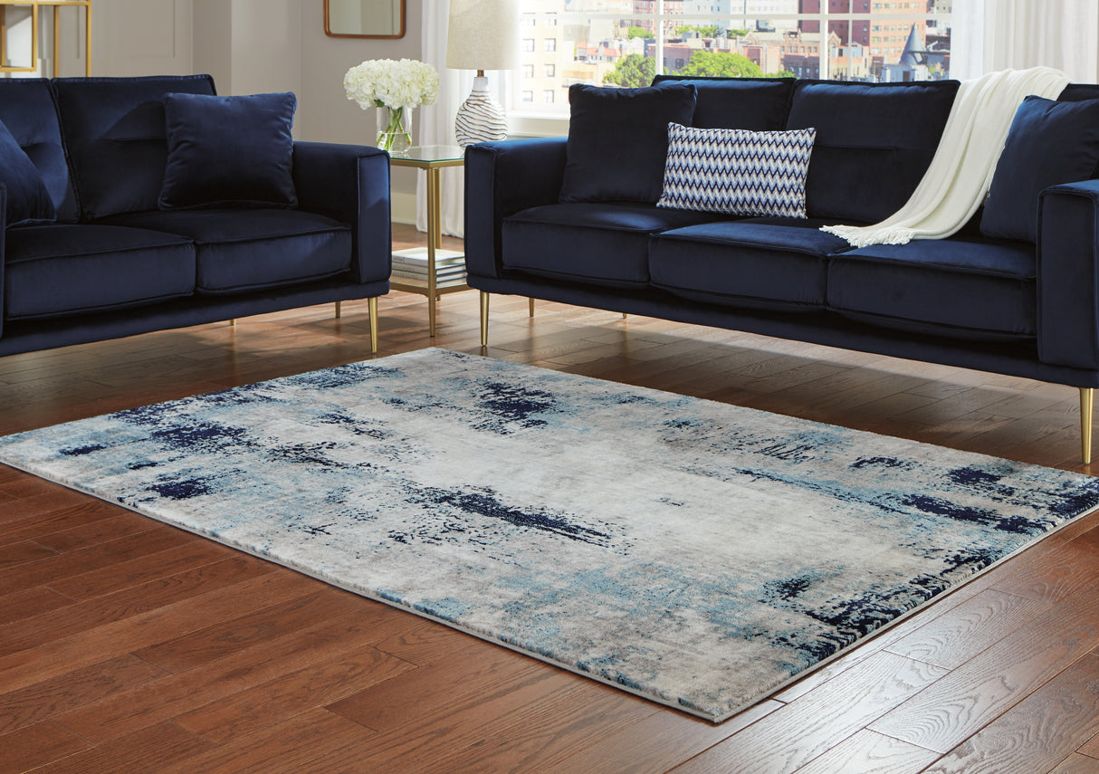 Mega Furniture - Ashley Furniture - Leonelle Rug - 7'10" x 10' Rug / White/Blue/Gray - R404871