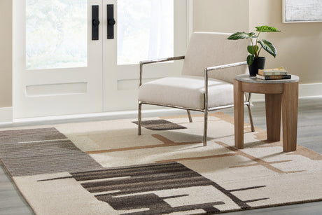 Mega Furniture - Ashley Furniture - Kencher Rug - 5' x 7' Rug / Beige/Brown - R406822