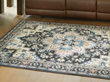 Mega Furniture - Ashley Furniture - Leningston Rug - 5' x 7' Washable Rug / Black/Cream/Blue - R407062