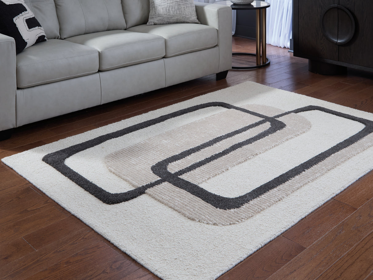 Mega Furniture - Ashley Furniture - Davismour Rug - 5' x 7' Area Rug / Ivory/Taupe/Charcoal - R407562