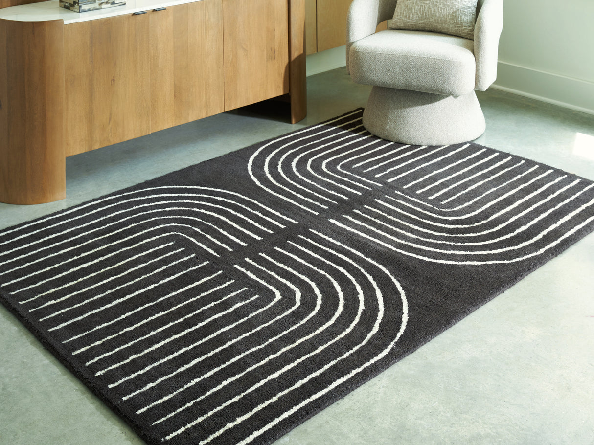 Mega Furniture - Ashley Furniture - Eldonmore Rug - 5' x 7' Area Rug / Black/Ivory - R407572