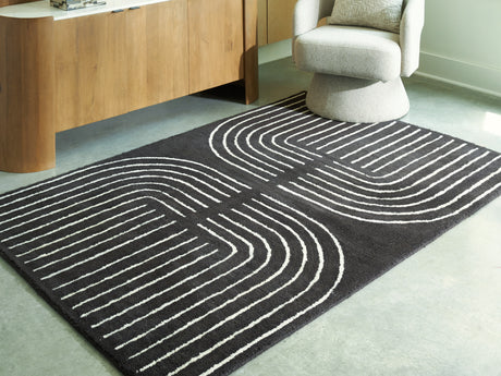 Mega Furniture - Ashley Furniture - Eldonmore Rug - 5' x 7' Area Rug / Black/Ivory - R407572