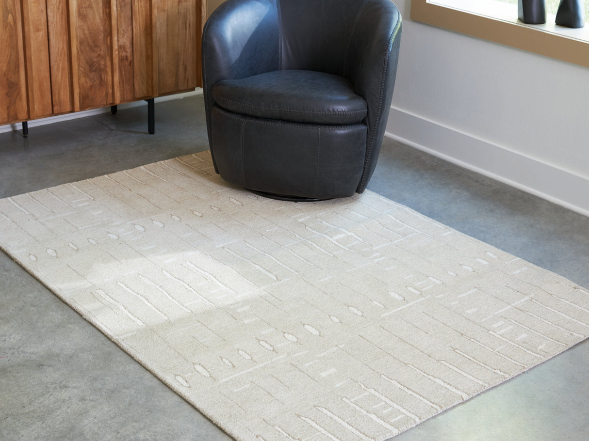Mega Furniture - Ashley Furniture - Wolbert Rug - 5' x 7' Area Rug / Tan/Ivory - R407662
