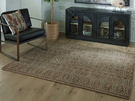 Mega Furniture - Ashley Furniture - Merrittman Rug - 5' x 7' Area Rug / Brown/Ivory - R407702