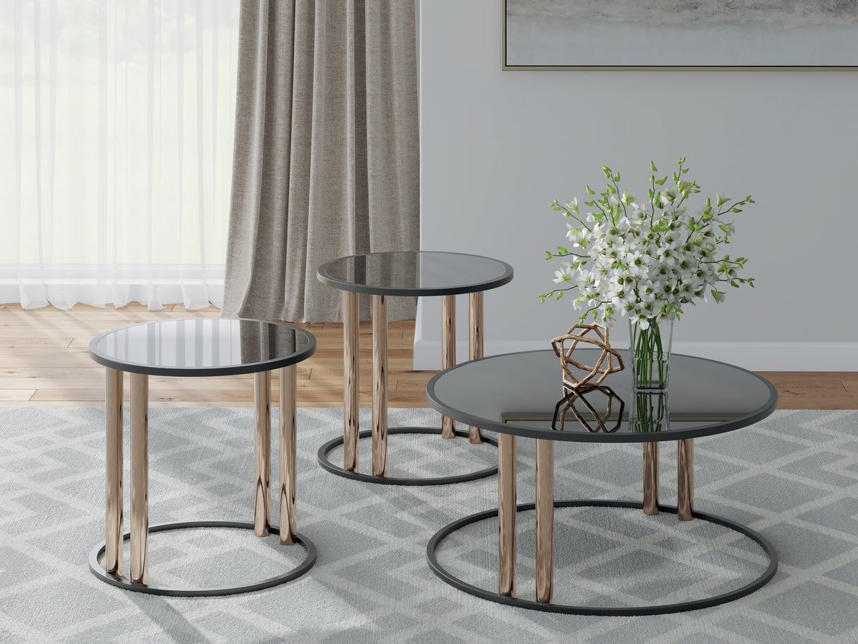 Mega Furniture - Ashley Furniture - Hannerly Table (Set of 3) - Occasional Table Set (3/CN) / Black/Gold Finish - T219-13
