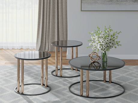 Mega Furniture - Ashley Furniture - Hannerly Table (Set of 3) - Occasional Table Set (3/CN) / Black/Gold Finish - T219-13