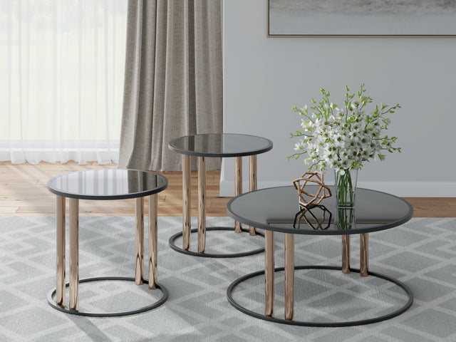 Mega Furniture - Ashley Furniture - Hannerly Table (Set of 3) - Occasional Table Set (3/CN) / Black/Gold Finish - T219-13