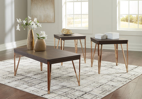 Mega Furniture - Ashley Furniture - Bandyn Table (Set of 3) - Occasional Table Set (3/CN) / Brown/Champagne - T404-13