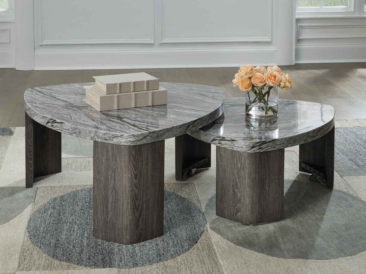 Mega Furniture - Ashley Furniture - Surmour Stacked Coffee Table - Stacked Cocktail Table / Gray/Brown - T600-0