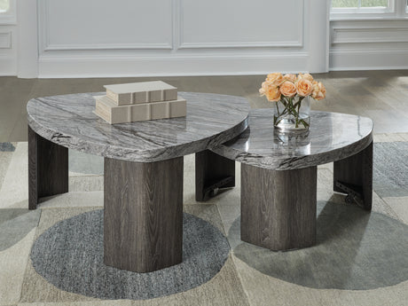 Mega Furniture - Ashley Furniture - Surmour Stacked Coffee Table - Stacked Cocktail Table / Gray/Brown - T600-0